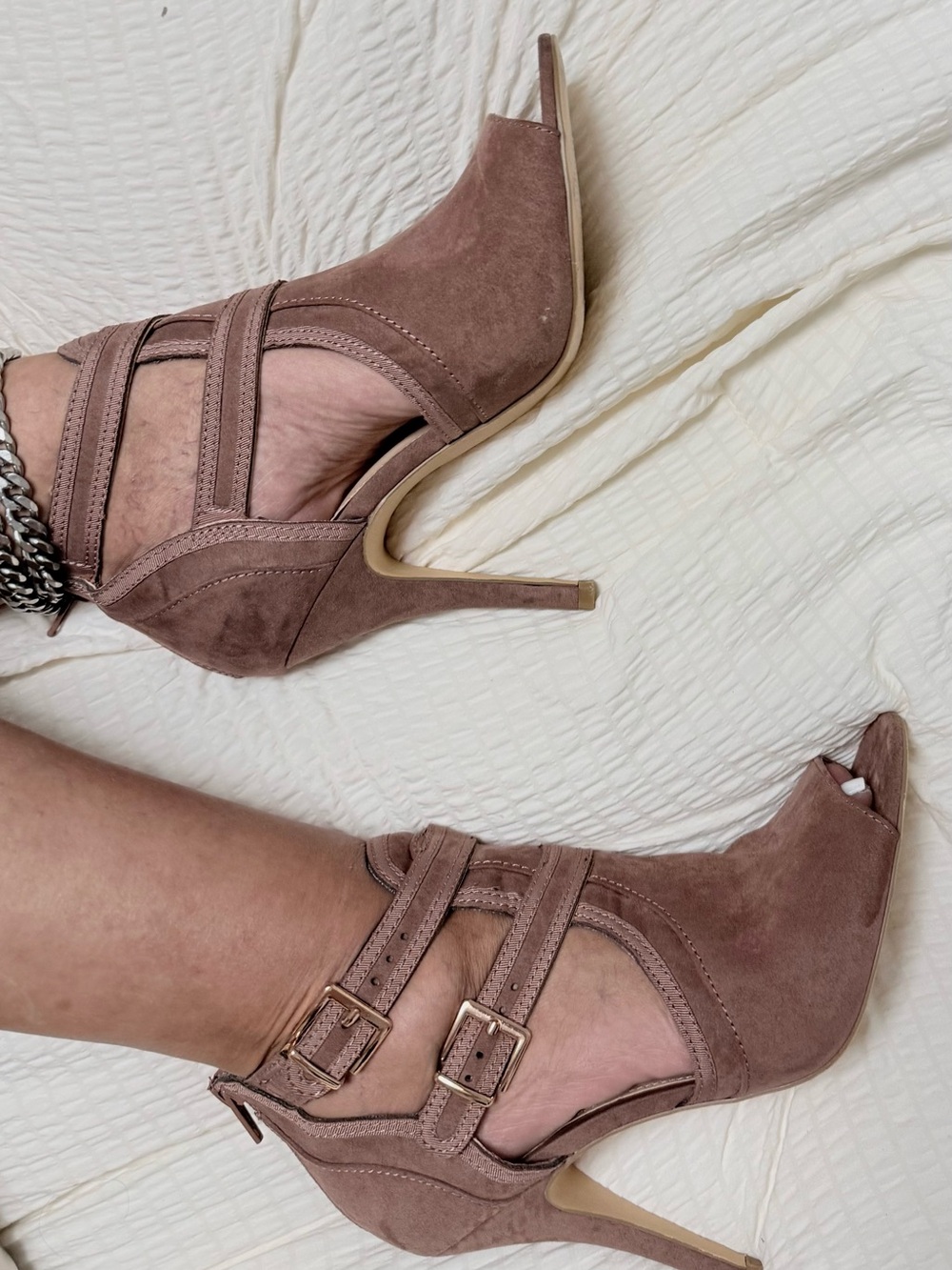 LC Lauren Conrad Mauve Suede Strappy Stiletto Heels